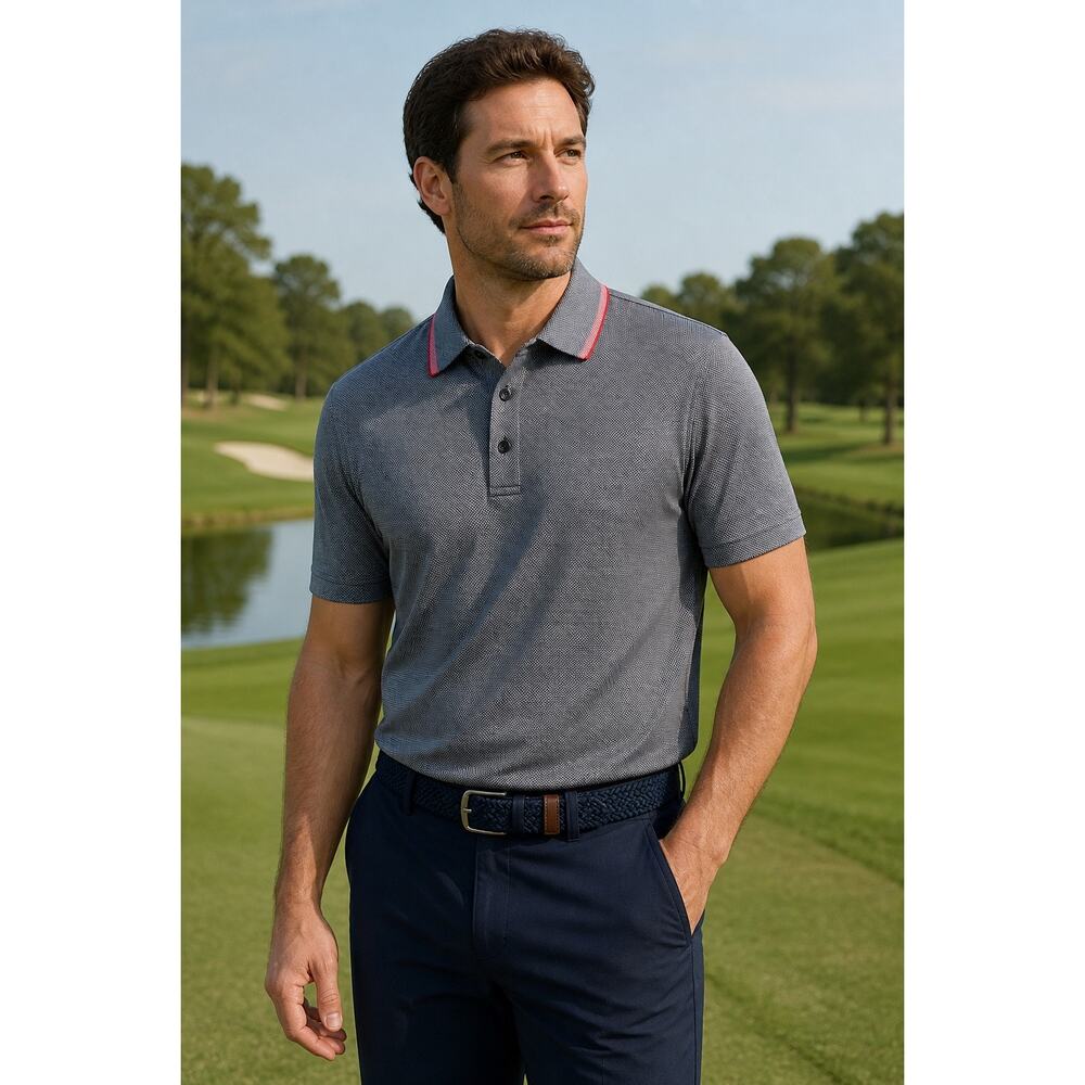 Perry Ellis Gray Polo Golf Shirt Size Medium – Classic Fit with Contrast Collar
